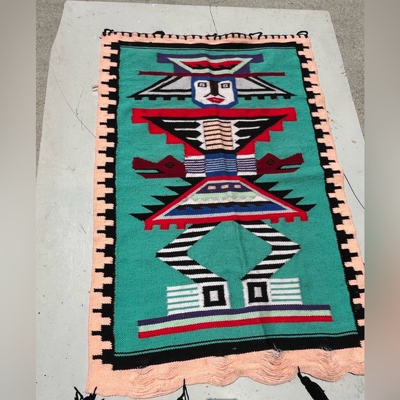 Native American Rug Multicolor Aztec Area Woven Mayan Turquoise Hippie BOHO - Picture 4 of 12